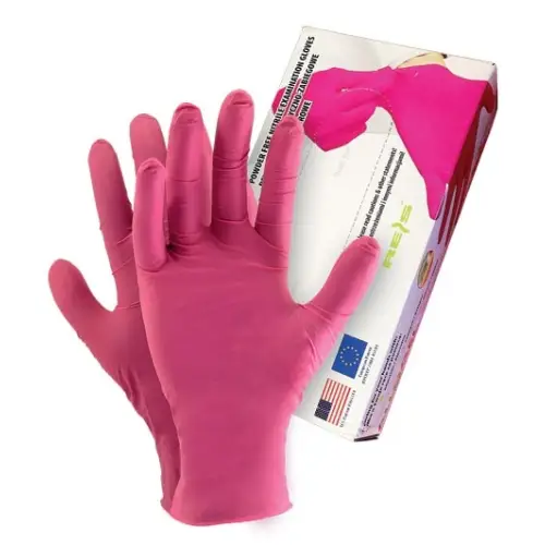 Rękawice JEDNORAZOWE dla kosmetyczki, manicure różowe bezpudrowe ALLOGENA (100szt.)